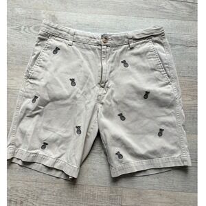 Chaps Chino Shorts Tan Khaki Pineapple Embroidered Cotton Mens Size 32